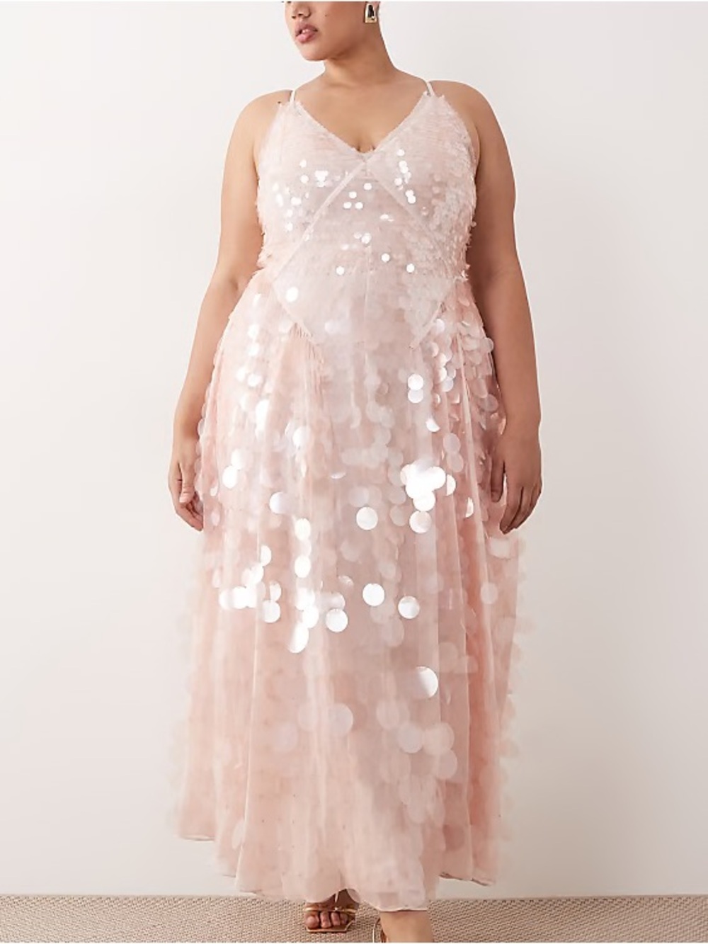 ARRANGE Curve embellished sequin cami midi dress with full skirt in soft pink
